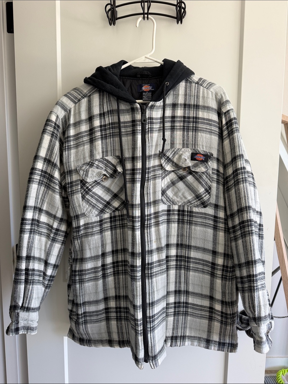 Dickies Black & White Plaid Hooded Zip Jacket